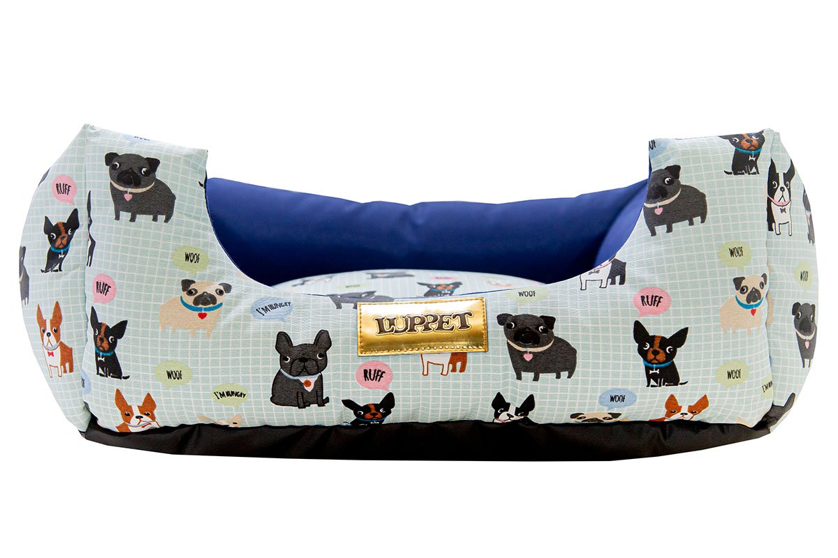 Cama para Cachorro Quadrada Impermeavel Luppet Azul Buldog M