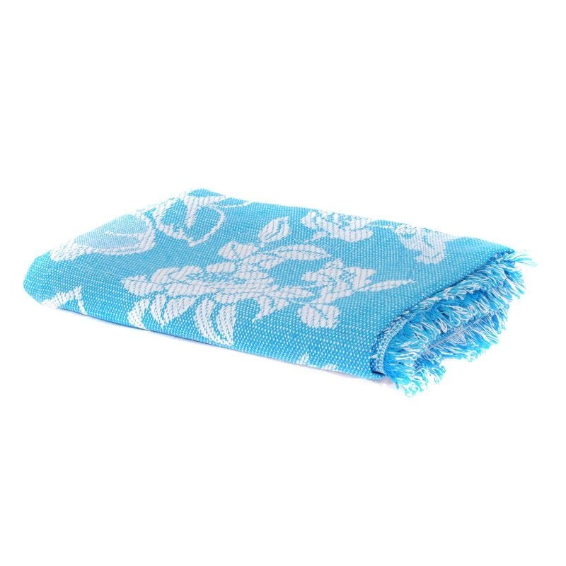 Cobertor Casal King Azul com Branco Algodão - 1