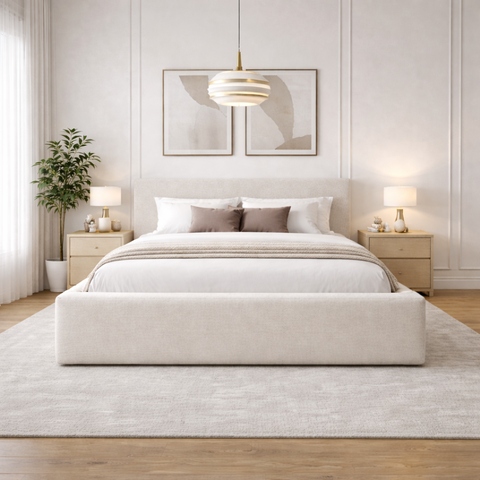 Cama King Estofada Design Moderno e Conforto Premium:linho Off White