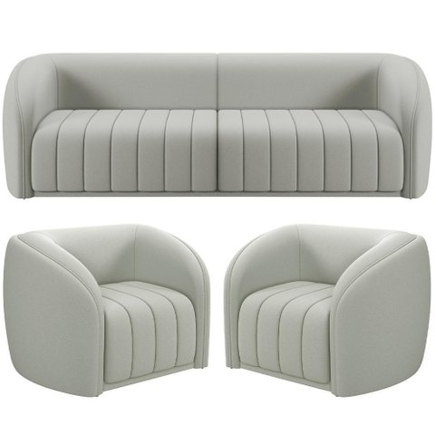 Kit Sofá 4 Lugares para Sala 292cm com 02 Poltronas Lazio M03 Veludo Creme - Lyam Decor