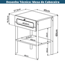 Ver imagem 6 de Kit Mesa e Cabeceira Solteiro Oslo Artesano MDP Hanover Palha Sintética 1 Gaveta Base Madeira
