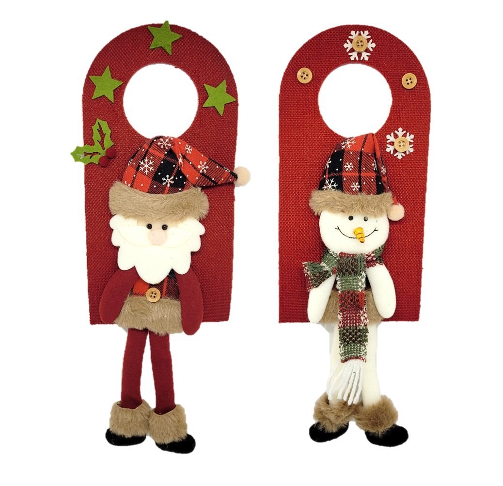 Kit Enfeite Decora Maçaneta Natalino Papai Noel e Boneco de Neve Pelúcia 38cm - Master Christmas - 1