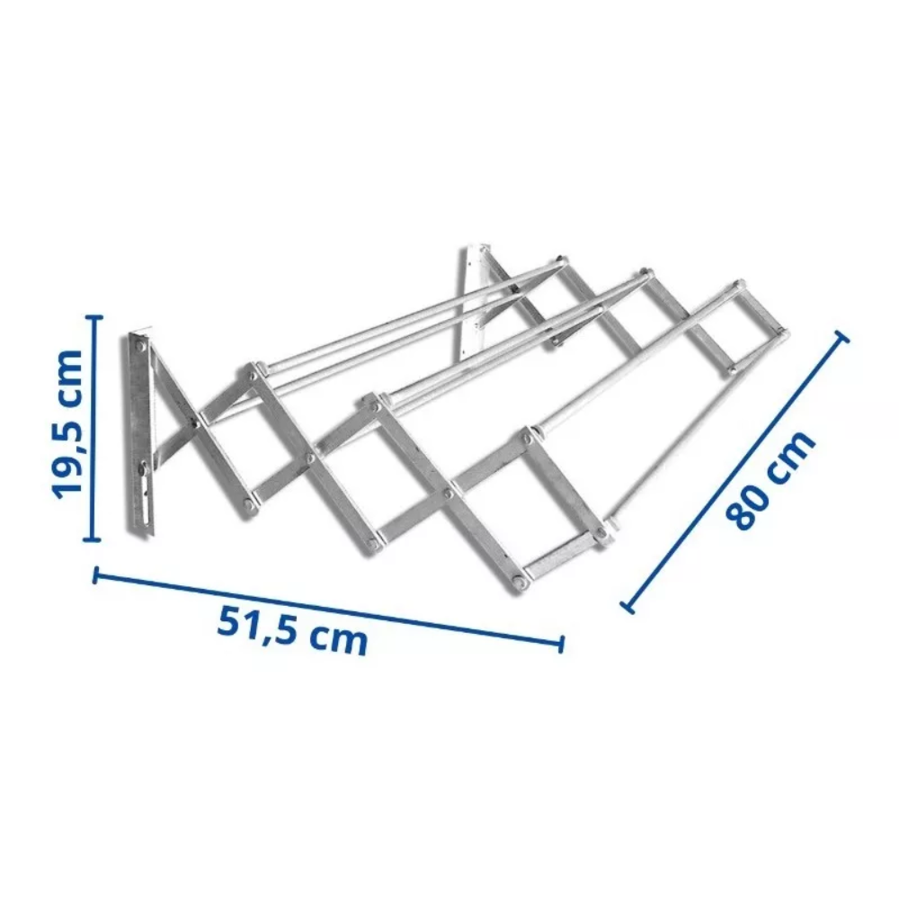 Varal para Roupa Sanfonado Alumínio 80cm Parede Retrátil para Apartamento - 6