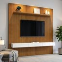 Ver imagem 3 de Painel para Tv até 75 Polegadas Ripado Impressão 3d Egeo com Nicho 2,25m Cedro Off White Edn