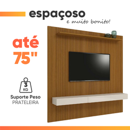 Painel para Tv até 75 Polegadas Ripado Impressão 3d Egeo com Nicho 2,25m Cedro Off White Edn - 5 Painel para Tv até 75 Polegadas Ripado Impressão 3d Egeo com Nicho 2,25m Cedro Off White Edn - 5