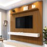 Painel Para Tv Até 75 Polegadas Ripado Impressão 3D Egeo Com Nicho 2,25m Cedro Off White EDN - 1