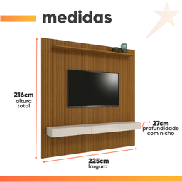 Painel para Tv até 75 Polegadas Ripado Impressão 3d Egeo com Nicho 2,25m Cedro Off White Edn - 3 Painel para Tv até 75 Polegadas Ripado Impressão 3d Egeo com Nicho 2,25m Cedro Off White Edn - 3
