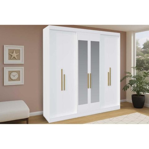 Guarda Roupa Casal 6 Portas (2 C/ Espelho) e 4 Gavetas Ph 18041 Branco - Herval