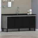 Ver imagem 1 de Gabinete Cozinha 3 Gavetas Armário 100% MDF Multiuso 174cm: Madeirado/Preto