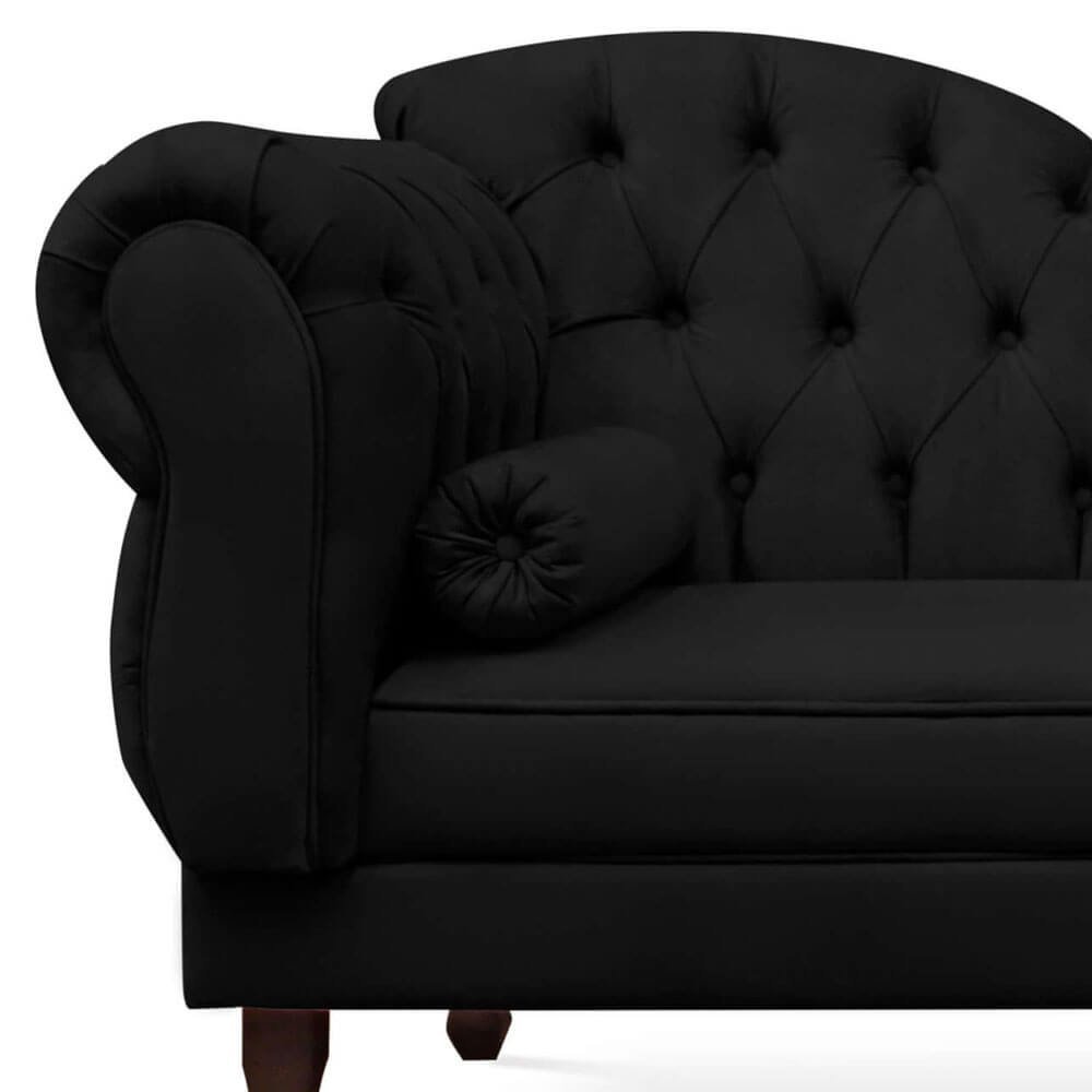 Divã Recamier Namoradeira Larissa 185cm com Capitonê - Direita Suede:preto - 2