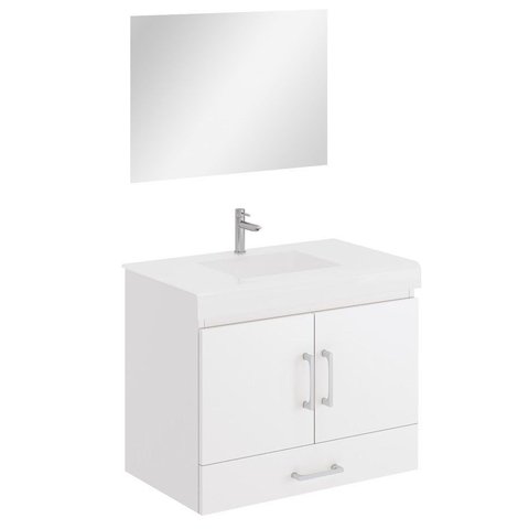 Kit para Banheiro com Bancada de Vidro 60 cm e Espelho Vitral - Branca