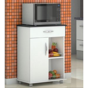 Fruteira para Cozinha Balcão com Rodinhas Preto 1 Porta 1 Gaveta