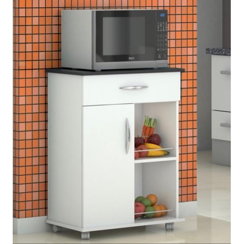 Fruteira para Cozinha Balcão com Rodinhas Preto 1 Porta 1 Gaveta