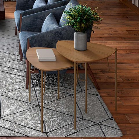Conjunto de Mesas Laterais para Sala 54cm 100% Mdf Cor:louro com Dourado
