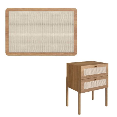 Cabeceira Solteiro 90cm e Mesa de Cabeceira com 2 Gavetas Cor:hanover
