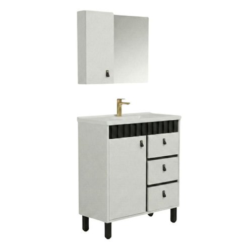 Conjunto Gabinete de Banheiro Cecilia 1 Porta 1 Prateleira 60cm Branco e Preto Venturi