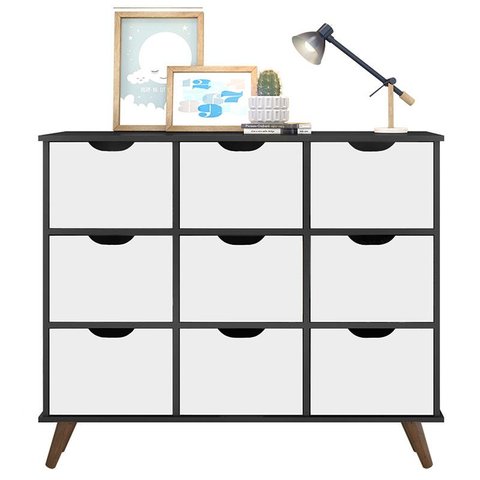 Nicho Organizador Retrô 9 Gavetas Preto Branco - Qmovi