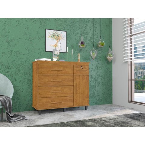 Cômoda Organizadora Tu 5 Gavetas + 1 Porta Cor Ipê