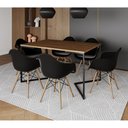 Ver imagem 1 de Mesa Jantar Industrial Amêndoa Retangular 137x90cm Base V Ferro Preto 6 Poltronas Eames Eiffel Preta