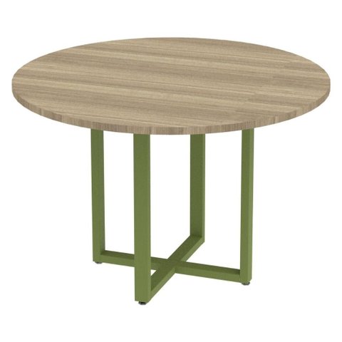 Mesa de Reunião Redonda P25 Pandin 110 Cm (largura) Tampo Mdp Noce Naturalle Pé Aço Tubular Verde