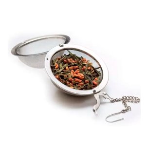 Infusor De Chá Natural C/ Peneira Dupla Coador De Ervas Inox