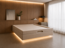 Ver imagem 2 de Cama Box Baú Casal Flutuante com LED, Encaixe para Colchão e Puxador Embutido:Bege