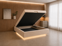 Ver imagem 1 de Cama Box Baú Casal Flutuante com LED, Encaixe para Colchão e Puxador Embutido:Bege