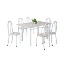 Ver imagem 2 de Conjunto de Mesa Tubular 140cm x 75cm Tampo em Vidro com 6 Cadeiras Iris B Branco/Botanic Bege