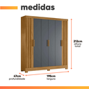 Ver imagem 4 de Guarda Roupa Valença 195cm 6 Portas Freijó Cinza com Portas Ripadas Moval