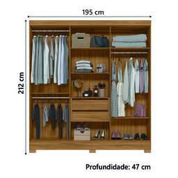Guarda Roupa Valença 195cm 6 Portas Freijó Cinza com Portas Ripadas Moval - 4