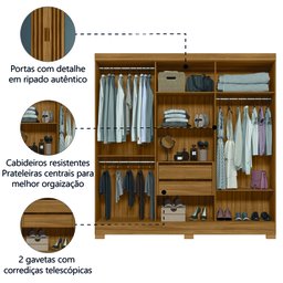 Guarda Roupa Valença 195cm 6 Portas Freijó Cinza com Portas Ripadas Moval - 7