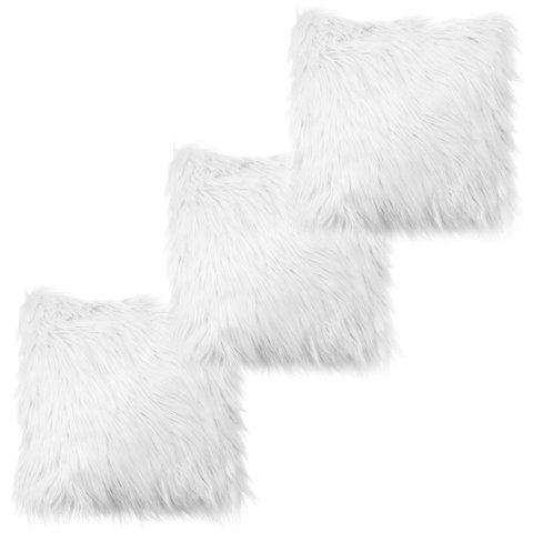 Kit 3 Capas Almofada Premium Pelúcia Pelo Alto 40x40cm Cor: Branco