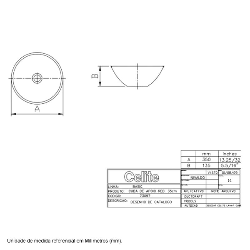 Cuba de Apoio Redonda 35x35 R1 - Celite - Branco - Cód 01 - 2