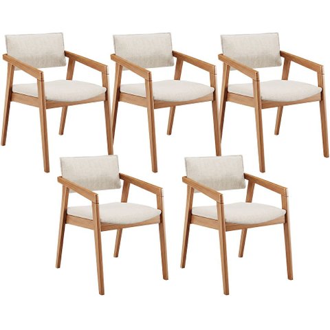Kit 05 Cadeiras para Sala de Jantar Estar Living Giorgia B04 Linho Cru - Lyam Decor