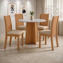 Ver imagem 1 de Conjunto Sala de Jantar Mesa Redonda Celebrare 100cm Tampo Vidro 4 Cad Athenas Linho Bege