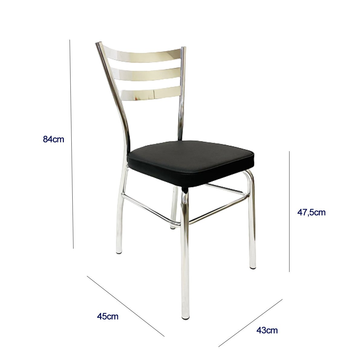 Cadeira de Cozinha com Reforço Cromada Assento Grosso Preto - Poltronas do Sul - 5