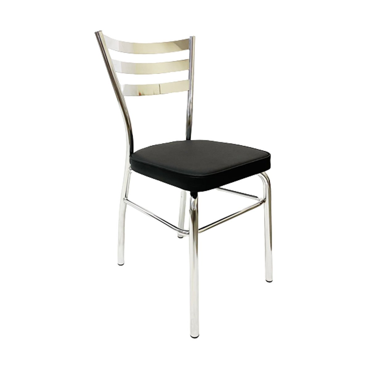Cadeira de Cozinha com Reforço Cromada Assento Grosso Preto - Poltronas do Sul