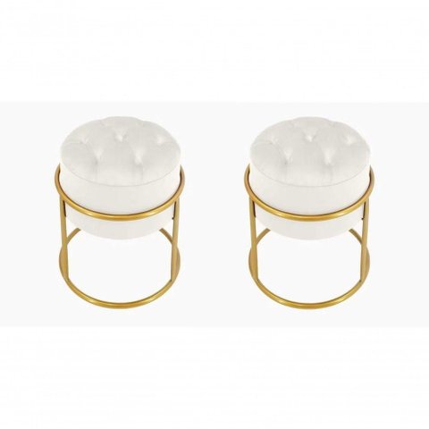 Kit 2 Puff Banqueta Estofado Decorativo Base de Ferro Capitonê Suede Off White do Lar Móveis e