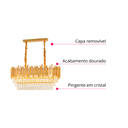 Ver mais imagens de Luminária Pendente Lustre Retangular Luxuoso Dourado e Cristais Vana Sindora Inl107