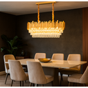 Ver imagem 4 de Luminária Pendente Lustre Retangular Luxuoso Dourado e Cristais Vana Sindora Inl107