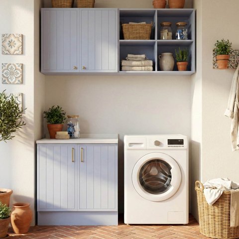 Lavanderia Modulada 3 Peças 1 Aéreo 1 Balcão 1 Nicho 80cm com Tampo Marselha Cabecasa Madeiraoriginals