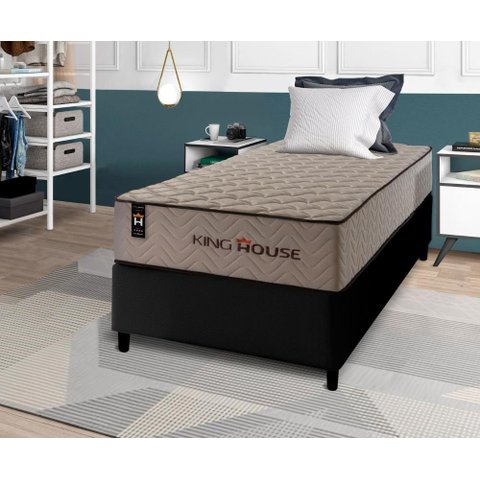 Conjunto Cama Box Espuma San Diego Bege Solteiro 88x188x67