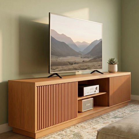 Rack para TV até 85 Polegadas 100% MDF com 2 Portas Ripadas 220x53,5x36,5cm
