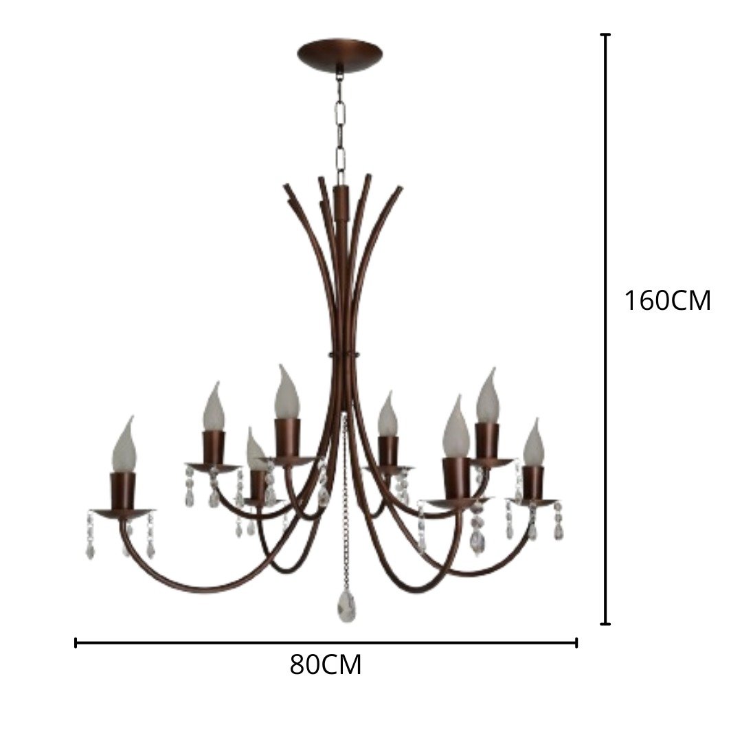Lustres 8 Braços e Cristais Sala Mesa Jantar Pé Direito Alto:aluminio Escovado - 6