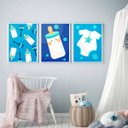 Ver imagem 2 de Kit 3 Quadros Infantis Mamadeiras Azuis 24x18cm - com vidro:Madeira preta