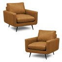 Ver imagem 1 de Kit 2 Poltronas Decorativas Paloma Sala de Estar Pés em Aço Couro Caramelo Manchado G88 - Gran Belo