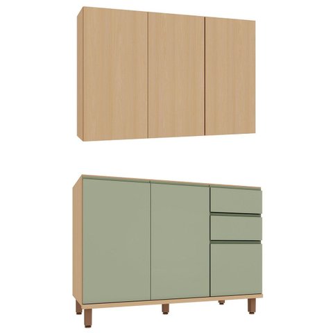 Kit Armário Aéreo e Balcão de Pia 100% MDF 120 cm Lótus Carvalho