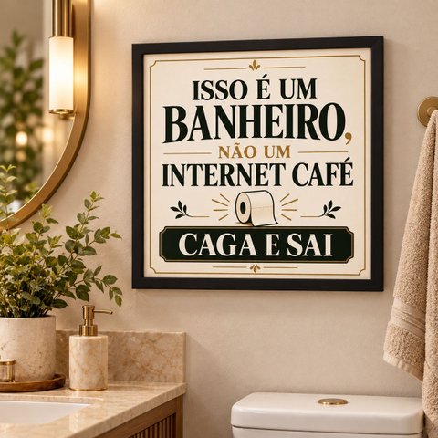 Quadro Aviso Divertido Banheiro 33x33cm Mold Preta Vidro