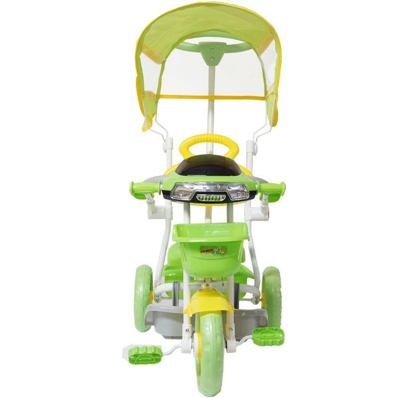 Triciclo Motoca Infantil Passeio Empurrador Pedal Som Verde