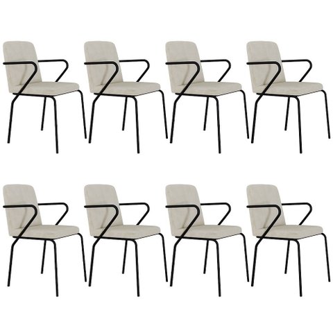 Kit 08 Cadeiras Estofada para Sala de Jantar com Braço Loft Preto C01 Bouclê Vanilla - Lyam Decor